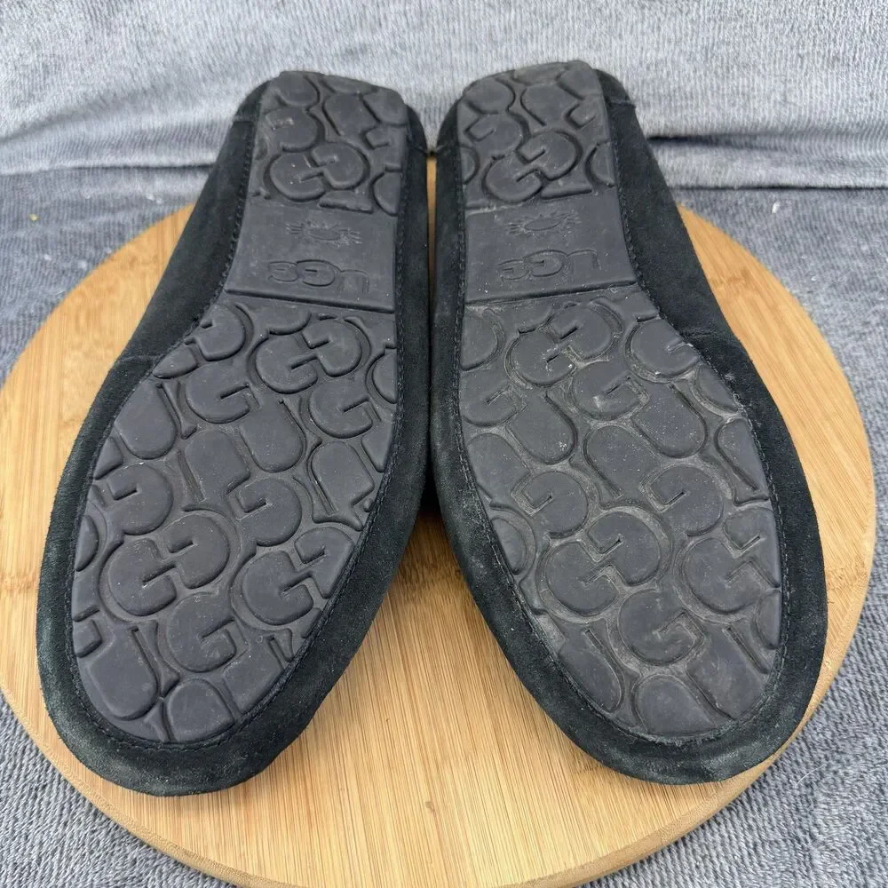 UGG Slippers Shoes Mens Size 8 Black Suede Shearling Lined Moccasin 1003990